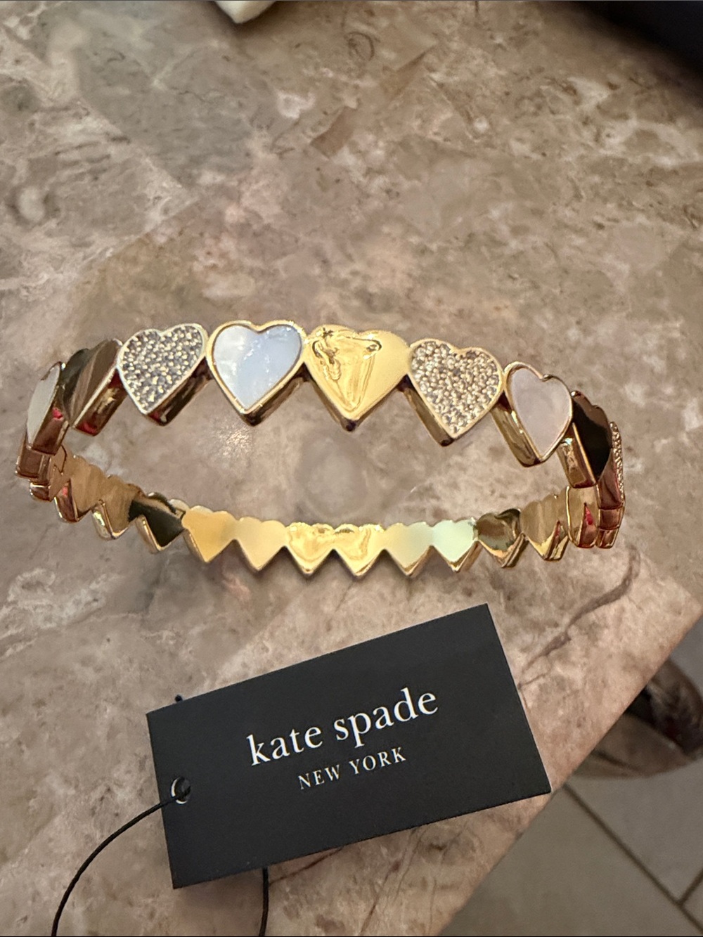 kate spade Gold Heart Link Bracelet with White Inlay - Picture 2 of 10